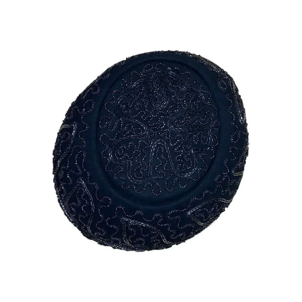 1940s Black Beaded Calot Hat Pinehurst Fifth Ave Cocktail Hat - Picture 5 of 9